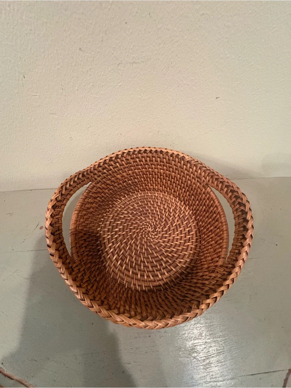 Crate&Barrel 7X3 Artesia Honey Rattan Round Bread/Cracker Basket